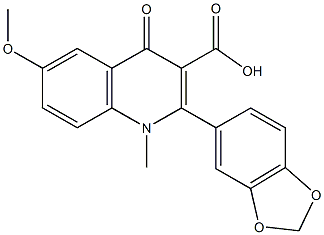 2-(1,3-benzodioxol-5-yl)-6-methoxy-1-methyl-4-oxo-1,4-dihydro-3-quinolinecarboxylic acid Struktur