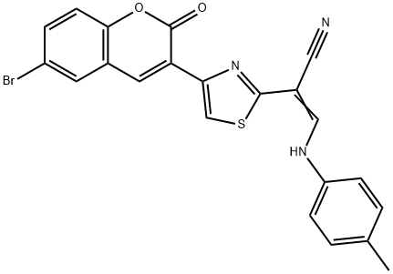 2-[4-(6-bromo-2-oxo-2H-chromen-3-yl)-1,3-thiazol-2-yl]-3-(4-toluidino)acrylonitrile Struktur