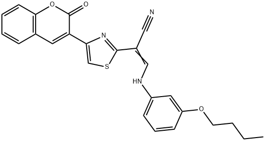 3-(3-butoxyanilino)-2-[4-(2-oxo-2H-chromen-3-yl)-1,3-thiazol-2-yl]acrylonitrile Struktur