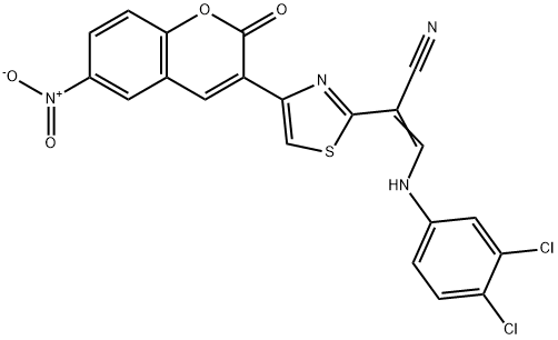 3-(3,4-dichloroanilino)-2-(4-{6-nitro-2-oxo-2H-chromen-3-yl}-1,3-thiazol-2-yl)acrylonitrile Struktur