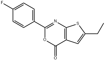 6-ethyl-2-(4-fluorophenyl)-4H-thieno[2,3-d][1,3]oxazin-4-one Struktur