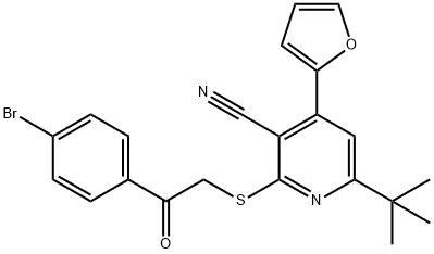 2-{[2-(4-bromophenyl)-2-oxoethyl]sulfanyl}-6-tert-butyl-4-(2-furyl)nicotinonitrile Struktur