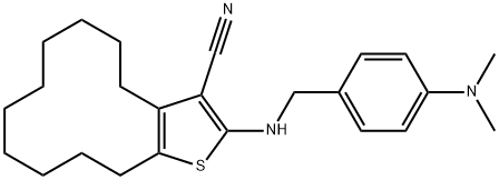 2-{[4-(dimethylamino)benzyl]amino}-4,5,6,7,8,9,10,11,12,13-decahydrocyclododeca[b]thiophene-3-carbonitrile Struktur