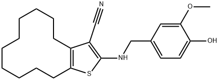 2-[(4-hydroxy-3-methoxybenzyl)amino]-4,5,6,7,8,9,10,11,12,13-decahydrocyclododeca[b]thiophene-3-carbonitrile Struktur