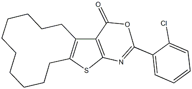 2-(2-chlorophenyl)-5,6,7,8,9,10,11,12,13,14-decahydro-4H-cyclododeca[4,5]thieno[2,3-d][1,3]oxazin-4-one Struktur