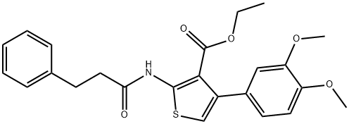 ethyl 4-(3,4-dimethoxyphenyl)-2-[(3-phenylpropanoyl)amino]-3-thiophenecarboxylate Struktur