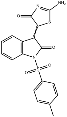 3-(2-imino-4-oxo-1,3-thiazolidin-5-ylidene)-1-[(4-methylphenyl)sulfonyl]-1,3-dihydro-2H-indol-2-one Struktur