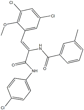 N-[1-[(4-chloroanilino)carbonyl]-2-(3,5-dichloro-2-methoxyphenyl)vinyl]-3-methylbenzamide Struktur