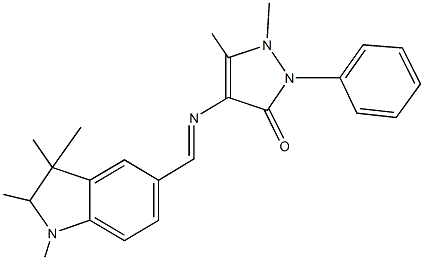 1,5-dimethyl-2-phenyl-4-{[(1,2,3,3-tetramethyl-2,3-dihydro-1H-indol-5-yl)methylene]amino}-1,2-dihydro-3H-pyrazol-3-one Struktur