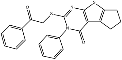 2-[(2-oxo-2-phenylethyl)sulfanyl]-3-phenyl-3,5,6,7-tetrahydro-4H-cyclopenta[4,5]thieno[2,3-d]pyrimidin-4-one Struktur