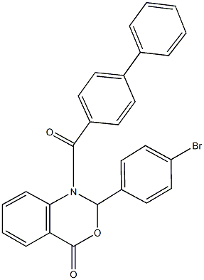 1-([1,1'-biphenyl]-4-ylcarbonyl)-2-(4-bromophenyl)-1,2-dihydro-4H-3,1-benzoxazin-4-one Struktur