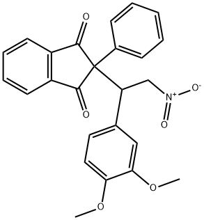 2-{1-(3,4-dimethoxyphenyl)-2-nitroethyl}-2-phenyl-1H-indene-1,3(2H)-dione Struktur