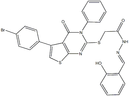 2-{[5-(4-bromophenyl)-4-oxo-3-phenyl-3,4-dihydrothieno[2,3-d]pyrimidin-2-yl]sulfanyl}-N'-(2-hydroxybenzylidene)acetohydrazide Struktur