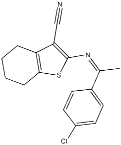 2-{[1-(4-chlorophenyl)ethylidene]amino}-4,5,6,7-tetrahydro-1-benzothiophene-3-carbonitrile Struktur