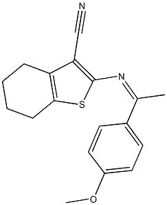 2-{[1-(4-methoxyphenyl)ethylidene]amino}-4,5,6,7-tetrahydro-1-benzothiophene-3-carbonitrile Struktur