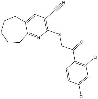 2-{[2-(2,4-dichlorophenyl)-2-oxoethyl]sulfanyl}-6,7,8,9-tetrahydro-5H-cyclohepta[b]pyridine-3-carbonitrile Struktur