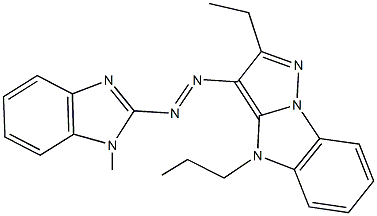 2-ethyl-3-[(1-methyl-1H-benzimidazol-2-yl)diazenyl]-4-propyl-4H-pyrazolo[1,5-a]benzimidazole Struktur