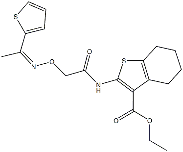 ethyl 2-{[({[1-(2-thienyl)ethylidene]amino}oxy)acetyl]amino}-4,5,6,7-tetrahydro-1-benzothiophene-3-carboxylate Struktur