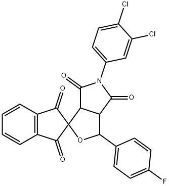 5-(3,4-dichlorophenyl)-1-(4-fluorophenyl)-3a,6a-dihydrosprio[1H-furo[3,4-c]pyrrole-3,2'-(1'H)-indene]-1',3',4,6(2'H,3H,5H)-tetrone Struktur