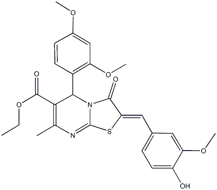 ethyl 5-(2,4-dimethoxyphenyl)-2-(4-hydroxy-3-methoxybenzylidene)-7-methyl-3-oxo-2,3-dihydro-5H-[1,3]thiazolo[3,2-a]pyrimidine-6-carboxylate Struktur