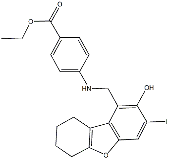 ethyl 4-{[(2-hydroxy-3-iodo-6,7,8,9-tetrahydrodibenzo[b,d]furan-1-yl)methyl]amino}benzoate Struktur