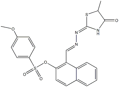 1-[2-(5-methyl-4-oxo-1,3-thiazolidin-2-ylidene)carbohydrazonoyl]-2-naphthyl 4-methoxybenzenesulfonate Struktur