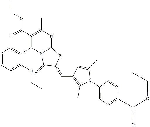 ethyl 2-({1-[4-(ethoxycarbonyl)phenyl]-2,5-dimethyl-1H-pyrrol-3-yl}methylene)-5-(2-ethoxyphenyl)-7-methyl-3-oxo-2,3-dihydro-5H-[1,3]thiazolo[3,2-a]pyrimidine-6-carboxylate Struktur