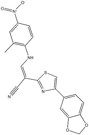 2-[4-(1,3-benzodioxol-5-yl)-1,3-thiazol-2-yl]-3-{4-nitro-2-methylanilino}acrylonitrile Struktur