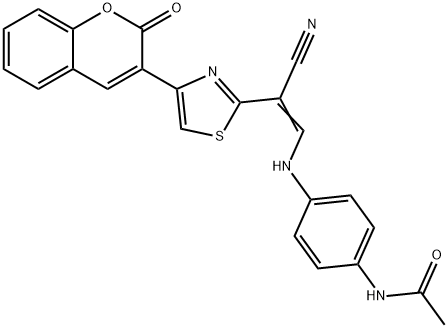 N-[4-({2-cyano-2-[4-(2-oxo-2H-chromen-3-yl)-1,3-thiazol-2-yl]vinyl}amino)phenyl]acetamide Struktur