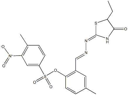 2-[2-(5-ethyl-4-oxo-1,3-thiazolidin-2-ylidene)carbohydrazonoyl]-4-methylphenyl 3-nitro-4-methylbenzenesulfonate Struktur