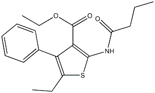 ethyl 2-(butyrylamino)-5-ethyl-4-phenyl-3-thiophenecarboxylate Struktur