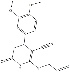 2-(allylsulfanyl)-4-(3,4-dimethoxyphenyl)-6-oxo-1,4,5,6-tetrahydro-3-pyridinecarbonitrile Struktur