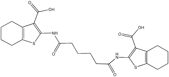 2-({6-[(3-carboxy-4,5,6,7-tetrahydro-1-benzothien-2-yl)amino]-6-oxohexanoyl}amino)-4,5,6,7-tetrahydro-1-benzothiophene-3-carboxylic acid Struktur