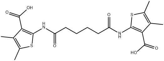 2-({6-[(3-carboxy-4,5-dimethyl-2-thienyl)amino]-6-oxohexanoyl}amino)-4,5-dimethyl-3-thiophenecarboxylic acid Struktur