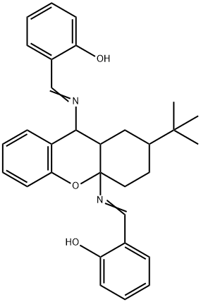 2-[({2-tert-butyl-4a-[(2-hydroxybenzylidene)amino]-2,3,4,4a,9,9a-hexahydro-1H-xanthen-9-yl}imino)methyl]phenol Struktur