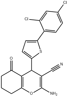 2-amino-4-(5-(2,4-dichlorophenyl)thien-2-yl)-5-oxo-5,6,7,8-tetrahydro-4H-chromene-3-carbonitrile Struktur