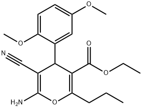 ethyl 6-amino-5-cyano-4-(2,5-dimethoxyphenyl)-2-propyl-4H-pyran-3-carboxylate Struktur