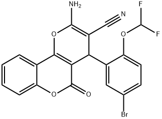 2-amino-4-[5-bromo-2-(difluoromethoxy)phenyl]-5-oxo-4H,5H-pyrano[3,2-c]chromene-3-carbonitrile Struktur