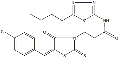 N-(5-butyl-1,3,4-thiadiazol-2-yl)-3-[5-(4-chlorobenzylidene)-4-oxo-2-thioxo-1,3-thiazolidin-3-yl]propanamide Struktur