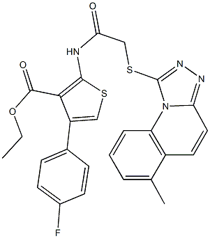 ethyl 4-(4-fluorophenyl)-2-({[(6-methyl[1,2,4]triazolo[4,3-a]quinolin-1-yl)sulfanyl]acetyl}amino)-3-thiophenecarboxylate Struktur