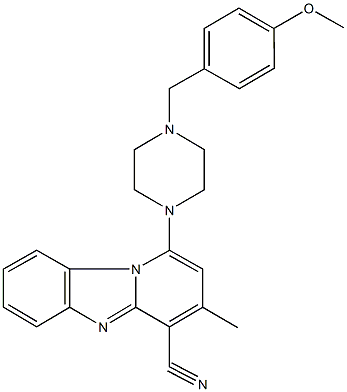 1-[4-(4-methoxybenzyl)-1-piperazinyl]-3-methylpyrido[1,2-a]benzimidazole-4-carbonitrile Struktur