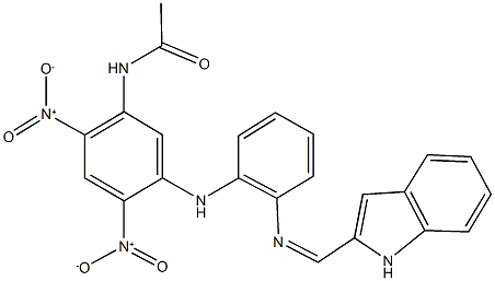 N-(2,4-bisnitro-5-{2-[(1H-indol-2-ylmethylene)amino]anilino}phenyl)acetamide Struktur