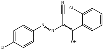 3-(2-chlorophenyl)-2-[(4-chlorophenyl)diazenyl]-3-hydroxyacrylonitrile Struktur