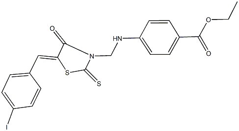 ethyl 4-({[5-(4-iodobenzylidene)-4-oxo-2-thioxo-1,3-thiazolidin-3-yl]methyl}amino)benzoate Struktur