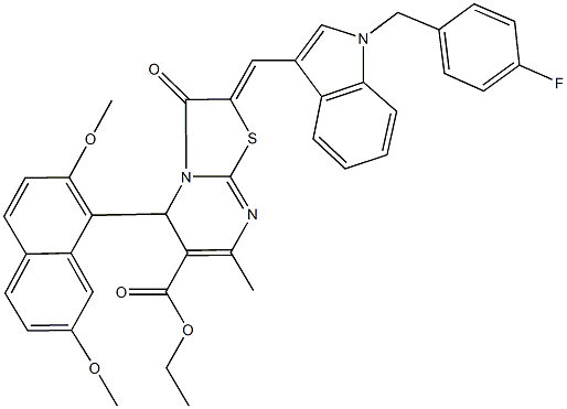 ethyl 5-(2,7-dimethoxy-1-naphthyl)-2-{[1-(4-fluorobenzyl)-1H-indol-3-yl]methylene}-7-methyl-3-oxo-2,3-dihydro-5H-[1,3]thiazolo[3,2-a]pyrimidine-6-carboxylate Struktur