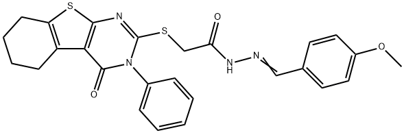 N'-(4-methoxybenzylidene)-2-[(4-oxo-3-phenyl-3,4,5,6,7,8-hexahydro[1]benzothieno[2,3-d]pyrimidin-2-yl)sulfanyl]acetohydrazide Struktur