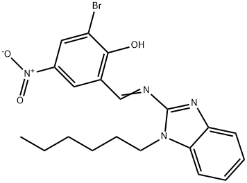 2-bromo-6-{[(1-hexyl-1H-benzimidazol-2-yl)imino]methyl}-4-nitrophenol Struktur