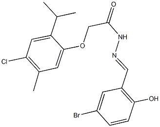 N'-(5-bromo-2-hydroxybenzylidene)-2-(4-chloro-2-isopropyl-5-methylphenoxy)acetohydrazide Struktur