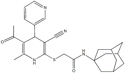 2-[(5-acetyl-3-cyano-6-methyl-1,4-dihydro-4,3'-bipyridin-2-yl)sulfanyl]-N-(1-adamantyl)acetamide Struktur