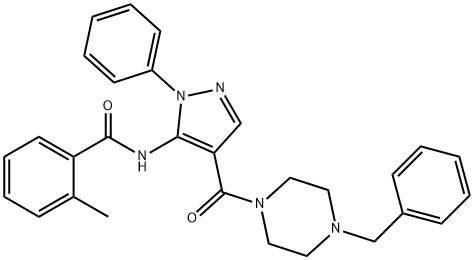 N-{4-[(4-benzyl-1-piperazinyl)carbonyl]-1-phenyl-1H-pyrazol-5-yl}-2-methylbenzamide Struktur